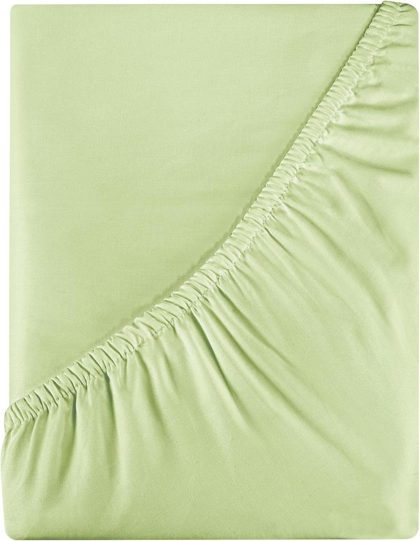 Royale Linens 400 Thread Count 100% American Grown Cotton Fitted Sheet Full Size - All Around Elastic Fitted Sheet - Luxury Sateen Weave - Snug Fit Bottom Sheet Fit Up to 16" (Full, Florentine Sage)