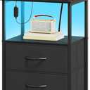 Somdot Black Nightstand with Charging Station and LED Light for Bedroom, 2 Drawers Dresser with Fabric Bins for Bedside Kids Dorm Room Closet Laundry Entryway, Black