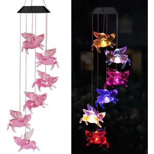 Solar Flying Pigs Wind Chimes Outdoor - Waterproof Solar Powered LED Changing Light Color Fly Pigs Mobile Romantic Wind-Bell for Home,Balcony,Party,Festival,Night Garden Decoration(Blackboard)