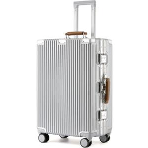 Lightweight Aluminum Frame, Large, Silent Double Casters, TSA Lock, Double-Sided Dividers, Large Capacity, Carry Case, Carry-on Compatible, Smartphone Stand, Retro Design, For Business Trips, Travel, Medium Size, Silver, For 4-6 Nights, 16.9 gal (50 L)