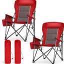 LET'S CAMP Oversized 29.52" High Back Camping Chairs Heavy Duty Lawn Chair Support 500LBS, Collapsible Chair with Cup Holder, Side Pocket,2 Pack(Red), Twin Pack