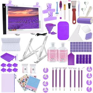 NLXCXUCY 158pcs Diamond Art Accessories Kit All-Inclusive Diamond Painting Tool Set with A4 Diamond Painting Light Pad,Diamond Art Sealer Glue,Diamond Correction,Pens Storage Box for DIY Craft (Purple)