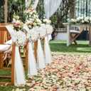 24 Set Large Wedding Hydrangea/Gardenia Flowers with Long Tulle Tails, 31.5inch Church Chair Aisle Wedding Pew Decoration for Bridal Shower Reception Birthday Anniversary (Hydrangea)