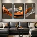 3 Piece Large Framed Modern Wall Art for Living Room, Abstract Brown Luxury Artwork for Walls, Contemporary Minimalist Line Pictures Prints Paintings for Dining Room Office Wall Decor 24x36 Inch