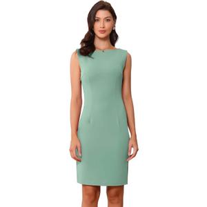 Allegra K Sheath Dress for Women's Business Teacher Sleeveless Boat Neck Dressy Casual Office Dresses (Medium, Light Green)