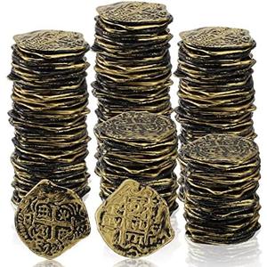 Hanaive 100 Pcs Pirate Coins Plastic Fake Play Coins Replica Spanish Doubloons for Pirate Party Treasure Chest Board Tokens Cosplay St. Patrick's(Bronze,Classic) Pack Of 2