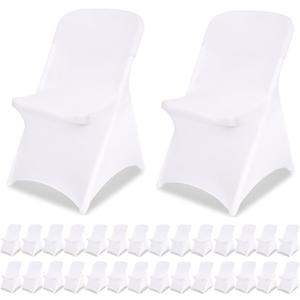 White Chair Covers Stretch Folding Chair Covers Universal Spandex Fitted Chair Slipcovers for Wedding Dining Party Banquet Holidays Celebration Trade Show Craft Show Decoration (30 Pack)