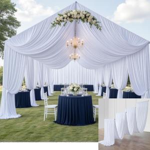 10 Panels 5x40ft White Ceiling Drapes for Wedding, Wrinkle Free Thick Polyester 40 ft Long Canopy Tent Draping Ceiling Curtains Arch Drapery for Birthday Party Event Venue Decoration