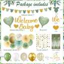Sage Green Baby Shower Decorations - Gender Neutral Baby Shower Decor Set with Welcome Baby Banner, Tissue Pom Poms, Paper Lanterns, Flower Fans, Balloons, "Oh Baby" Cake Topper & Star Garland