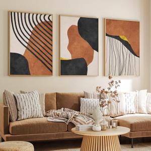Orange and Black Abstract Wall Art Abstract Geometric Canvas Art Modern Minimalist Abstract Line Art Decor Black Abstract Line Art Prints Abstract Terracotta Wall Art for Home Decor 16"x24" No Frame