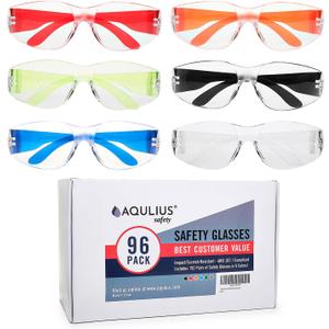 Aqulius Safety Glasses - Anti-Fog Eye Protection - Construction Safety Glasses - Over-Eyeglasses Protective Eyewear for Men & Women - 96 Pack, Multi-Color