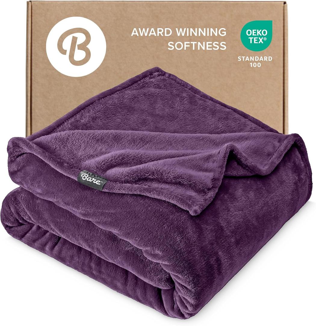 Bare Home Fleece Blanket - Full/Queen - Ultra-Soft Lightweight for Bed, Sofa, and Couch - Luxury Microplush - Cozy Warm Blanket (Full/Queen, Plum)