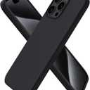 ORNARTO Compatible with iPhone 15 Pro Max Case 6.7", Slim Liquid Silicone 3 Layers Soft Gel Rubber Shockproof Protective Phone Cover with Anti-Scratch Microfiber Lining-Black