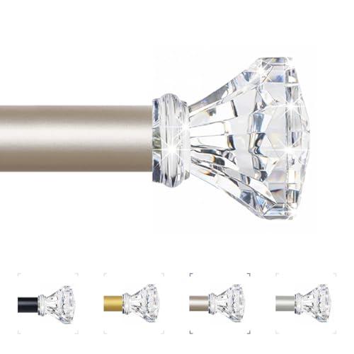 TVWOO Champagne Gold Decorative Crystal Curtain Rods 36 to 88 Inch:Heavy Duty Adjustable Window Curtains Rods for Living Room Bedroom,Modern Girly Acrylic Drapery Rod with Clear Bling Diamond Finials
