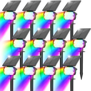VOLISUN Solar Landscape Spotlights Adjustable Outdoor, Uplights Solar Waterproof IP67, Spot Lights Solar Powered for House,Tree,27 LED with 6 Colors Changing(12 Pack- RGB) (Multicolor)