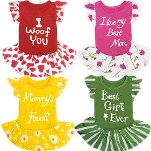 XPUDAC 4 Pieces Dog Dress Girl Clothes for Small Dogs Girl Flower Puppy Dresses for Dogs Apparel Colorful Small Dog Clothes Female (XS, 4 Flower)