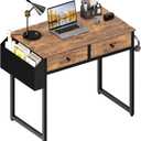 Lufeiya Small Computer Desk with 2 Drawers for Bedroom, 31 Inch Home Office Desk with Storage Fabric Drawer and Bag, Study Writing Table for Small Spaces, Rustic Brown