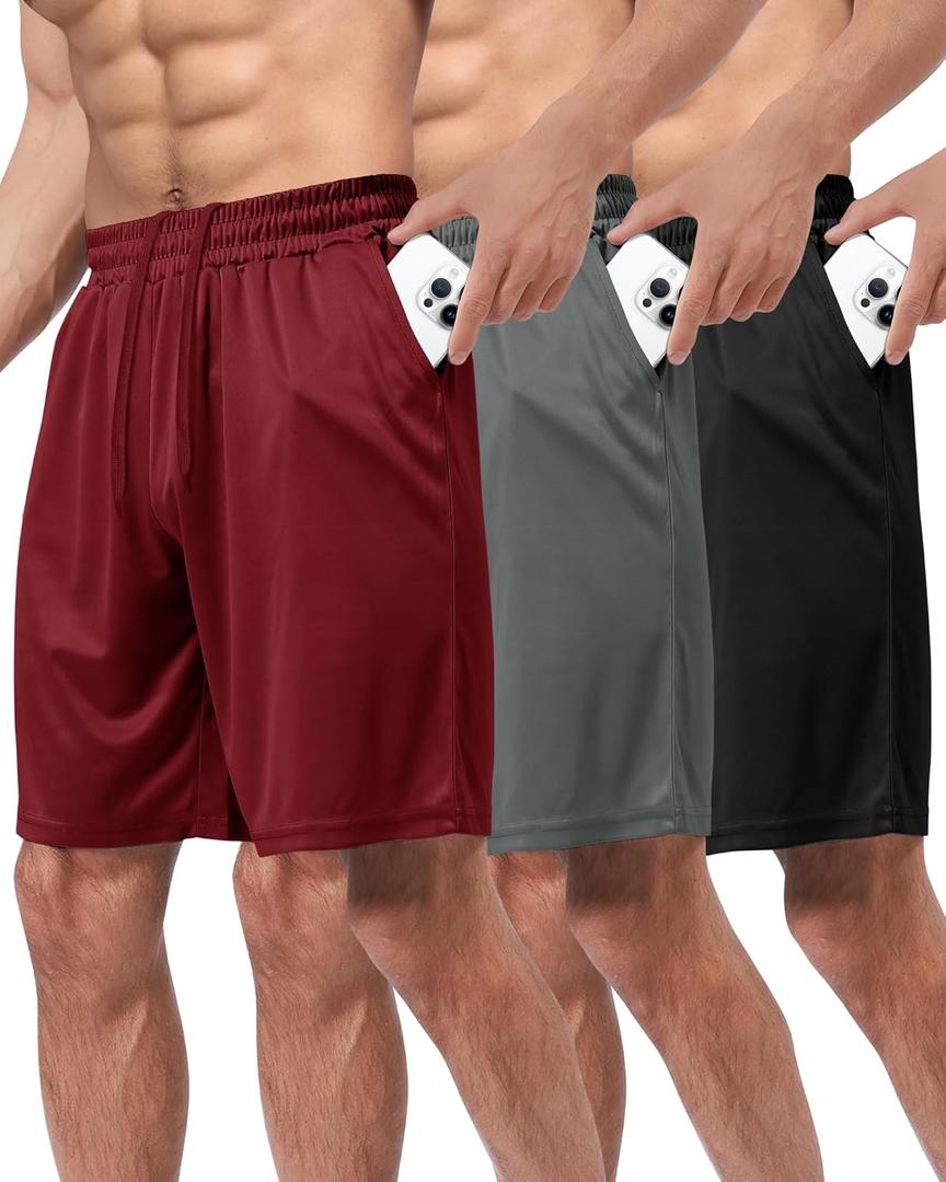 BOOJO 3 Pack Gym Basketball Mens Shorts - Quick Dry Black Workout Athletic Shorts with Pockets for Casual Running (XXXL)
