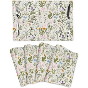 Mid Century Modern Placemats Set of 4, Washable Yellow Retro Table Mats for Kitchen Dining Table Outdoor Holiday Party Home Decor, Heat Resistant Linen Place Mats 12"x18"