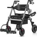 Walkers for Seniors 2 in 1 Wheelchair Combo, 450 lb Foldable Rollator Transport Chair with Seat, Heavy Duty Rolling Walker 10" Wheels for All Terrain, Grey