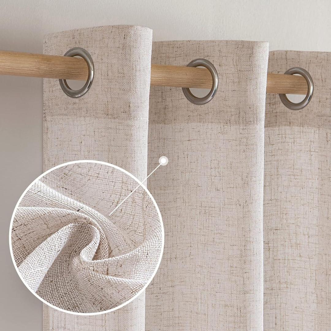 MIULEE Natural White Linen Curtains 72 Inch Length for Bedroom Living Room, Soft Thick Linen Textured Window Drapes Semi Sheer Light Filtering Grommet Top Burlap Look Farmhouse Decor, 2 Panels