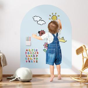 2025 Magnetic Chalkboard Arch Wall Decal 40"x32"  Upgraded Strong Adhesive, Thickened Iron Layer, Drawing Learning for Playroom, School, Home Decor (Blue)