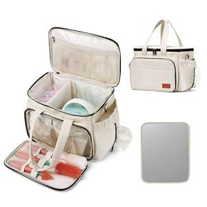 Breast Pump Bag Compatible with Spectra S1 and S2, Pumping Bag with Waterproof Mat for Pump Accessories, Pump Carrying Bag for Moms Work, Travel - Beige