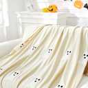 Halloween Ghost Throw Blanket 50x60, Ultra Soft Velvet All-Season Decorative Blankets with 3D Embroidered Ghost, Hidden Zipper for Duvet Insert, Cozy Bed or Sofa Blanket (White)