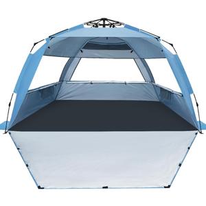 WhiteFang Deluxe Pop Up Beach Tent Sun Shade Shelter for 3-4/5-6 Person, UV Protection, Extendable Floor with 3 Ventilating Windows Plus Carrying Bag, Stakes, and Guy Lines (XL, Light Blue)