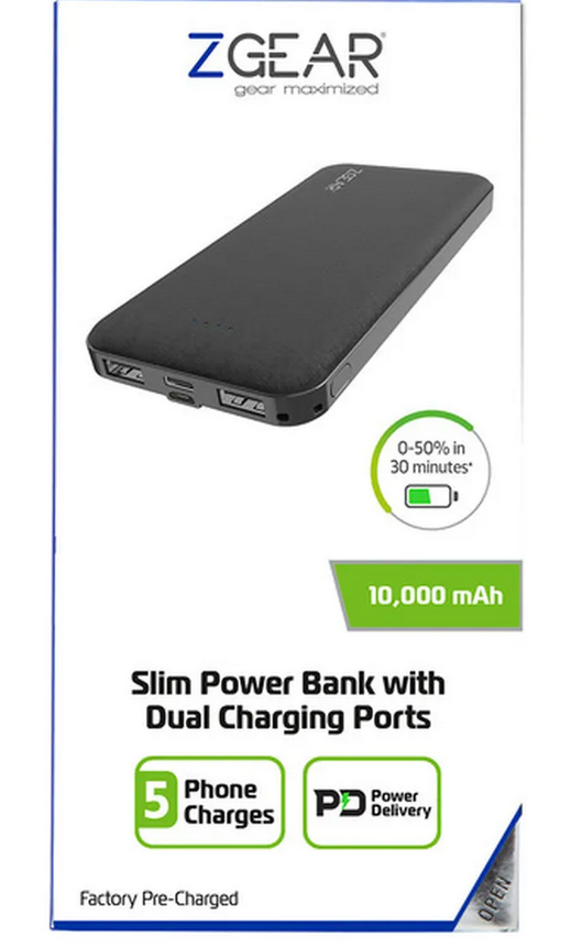 Zgear Slim Power Bank 10000 mAh with DUAL Charging Ports