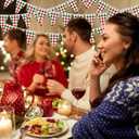 5 Pieces Christmas Banners Red and Green Buffalo Plaid Pennant Flags Christmas Single Sided Paper Triangle Flag for Holiday Decoration Birthday Wedding Party Outdoor Decor