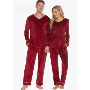 Ekouaer Couples Matching Pajamas Sets Velvet PJs Set for Men and Women Velour Long Sleeve Sleepwear Size M