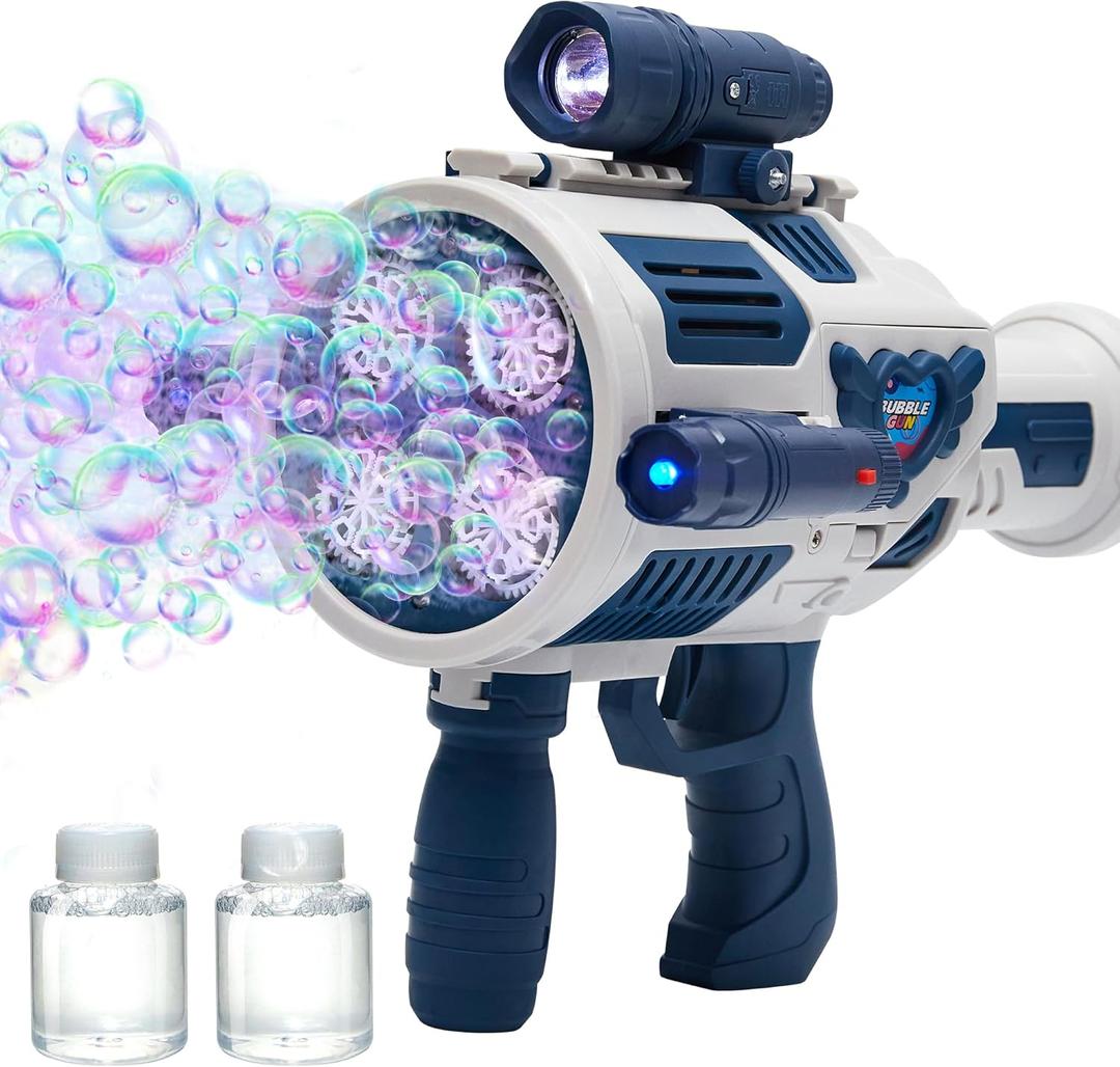 Bubble Gun with Upgraded 4 Fan Drives,32 Holes Bubble Machine Gun for Kids Toddlers Adults, Automatic Bubble Blower for Summer Outdoor Party Birthday Wedding Toys