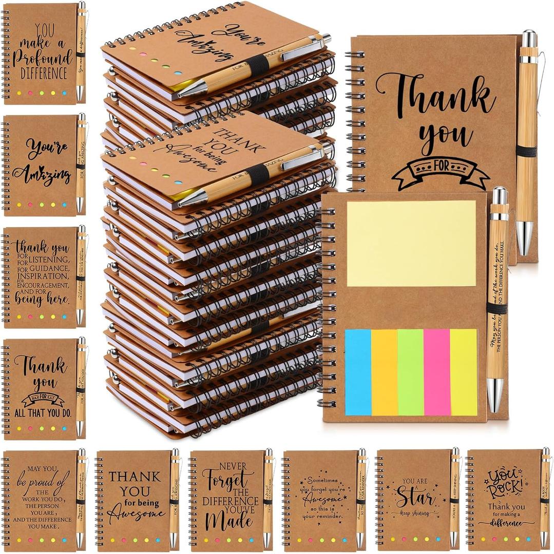 Tellingyou 30 Set Employee Appreciation Gift Bulk Inspirational Spiral Notebook with Sticky Note Pen Thank You Gift for Coworker Staff Team Volunteer Teacher Social Worker Administrative Professional
