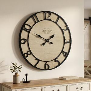 TOKCLOCKS Large 30 Inch Vintage Farmhouse Wall Clock with Wood&Metal Frame
