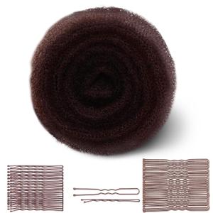 Hair Sponge for Updos with 100pcs Hairpins,Hair Filler for Updo,Volume and Bun Maker Tool,Hair Bumps for Volume Insert,Tan Brown Hair Filler&Padding for Updo(Dark Brown)