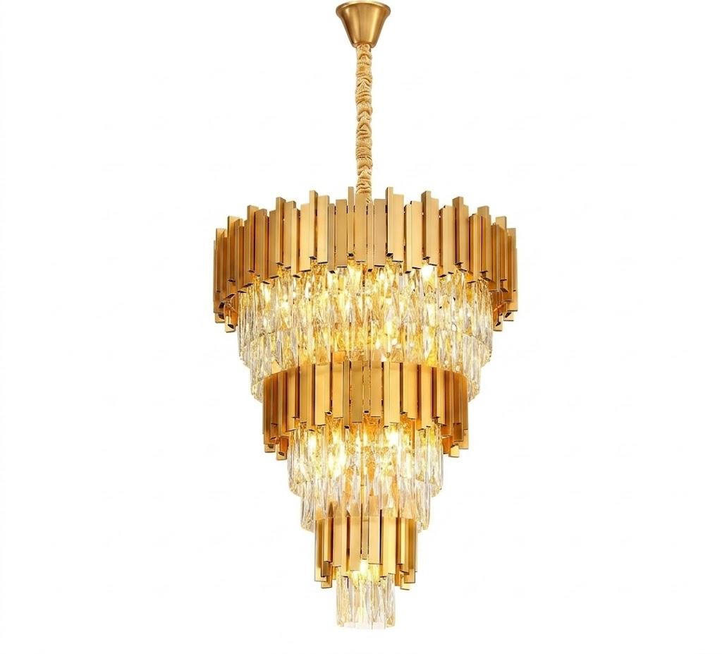 Modern Gold 5-Tier Chandelier Lighting Luxury Long Staircase K9 Crystal Chandeliers Large Foyer Villa Entrance Chandeliers for High Ceiling (D24"XH180" Gold)