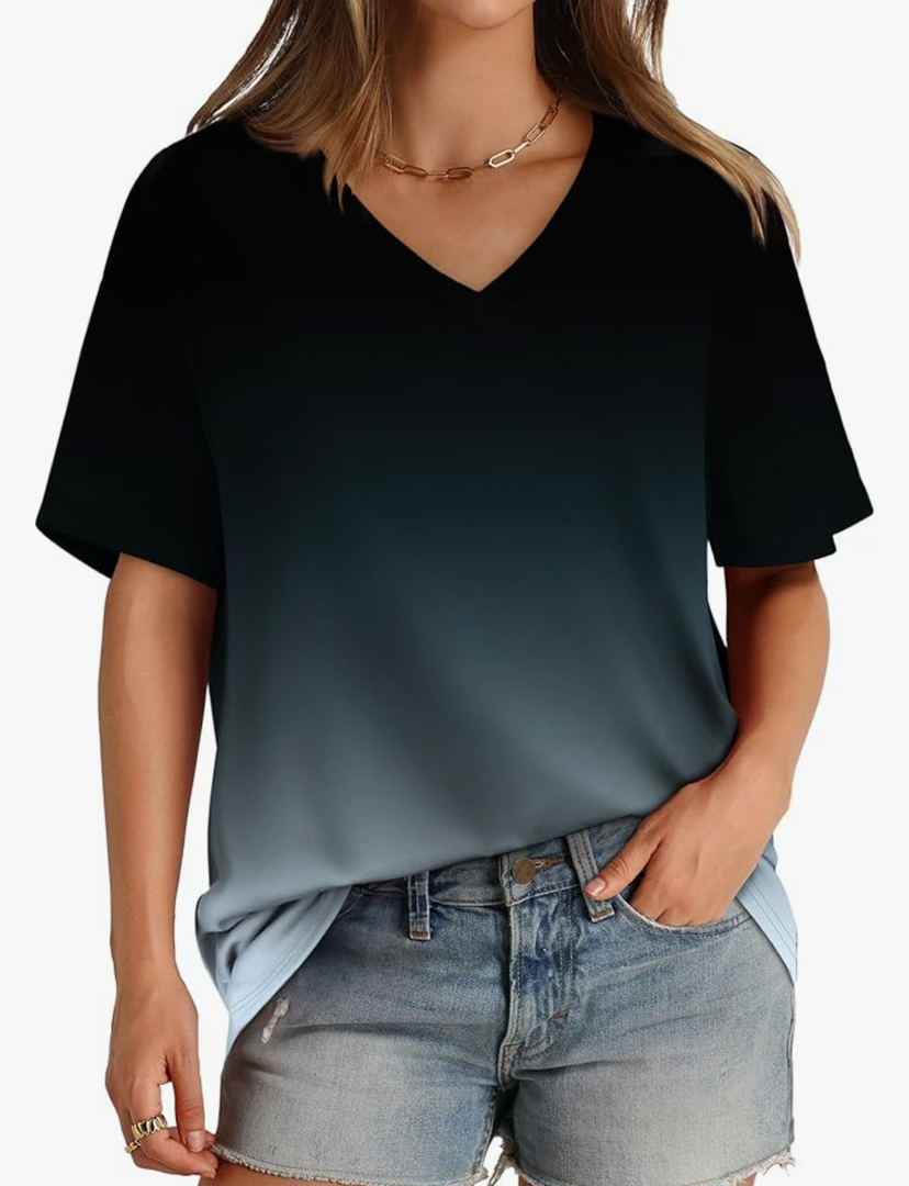 Aokosor Womens V Neck Short Sleeve T Shirts Summer Tops 2025 Casual Loose Tees Trending Now, Size XL