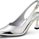 Elisabet Tang Women's Kitten Heel Slingback Low Pumps 3 Inches Stiletto Pointed Closed Toe Elegant Dressy Bridal Wedding Party Shoes, 8.5, Silver