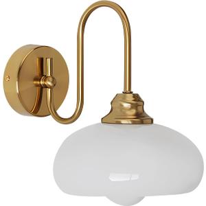 KCO Lighting 1-Light Vintage Bathroom Wall Sconces Gold Globe Wall Sconce Lighting Brushed Brass Bedroom Wall Lighting Milk Glass Wall Light Industrial Wall Lamp for Hallway Porch (White)