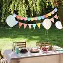 Tegeme 2 Pack Pre-Strung Happy Birthday Pennant Banner, Pastel Scallop Garland Rainbow Triangle Fabric Bunting with Pom Pom for Happy Birthday Party Decorations