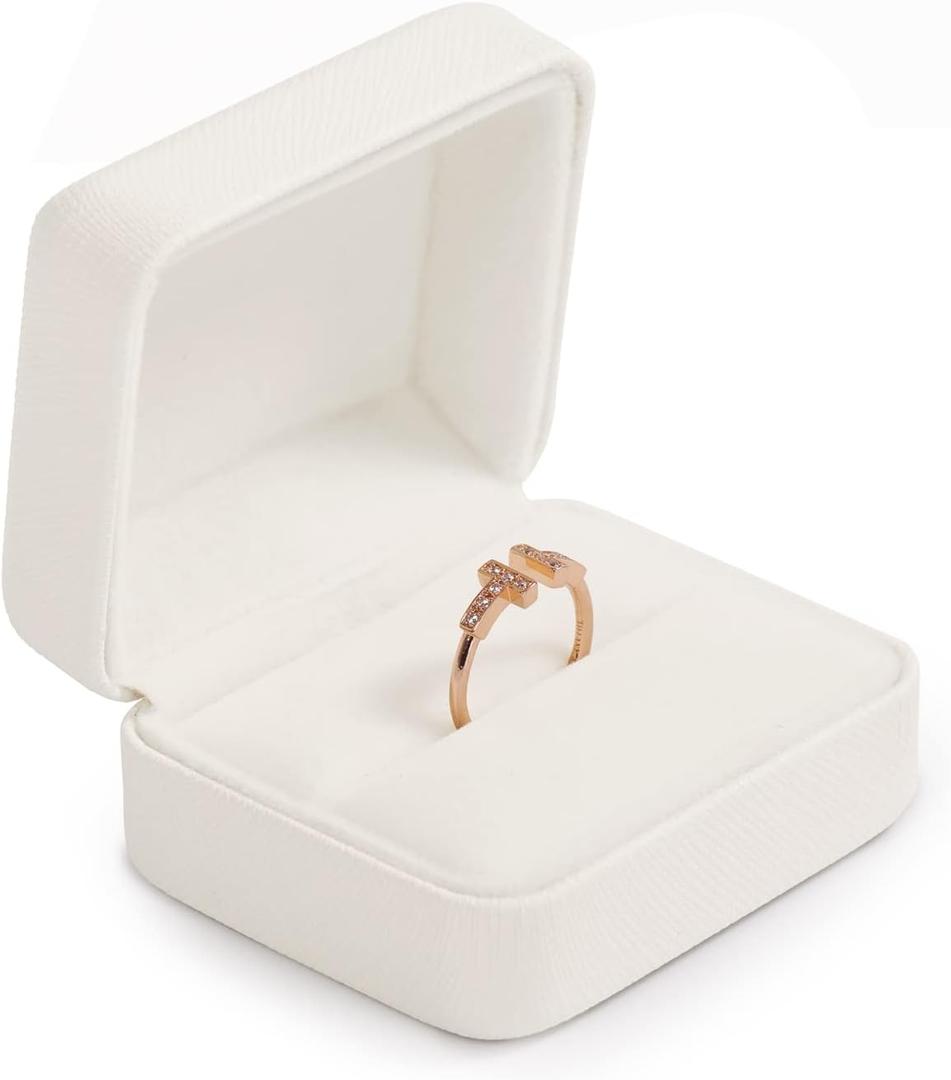 Leather Ring Box Jewelry Gift Box Ring Holder Storage Case for Proposal,Wedding,Mother's Day,Valentine's Day Gift (White)