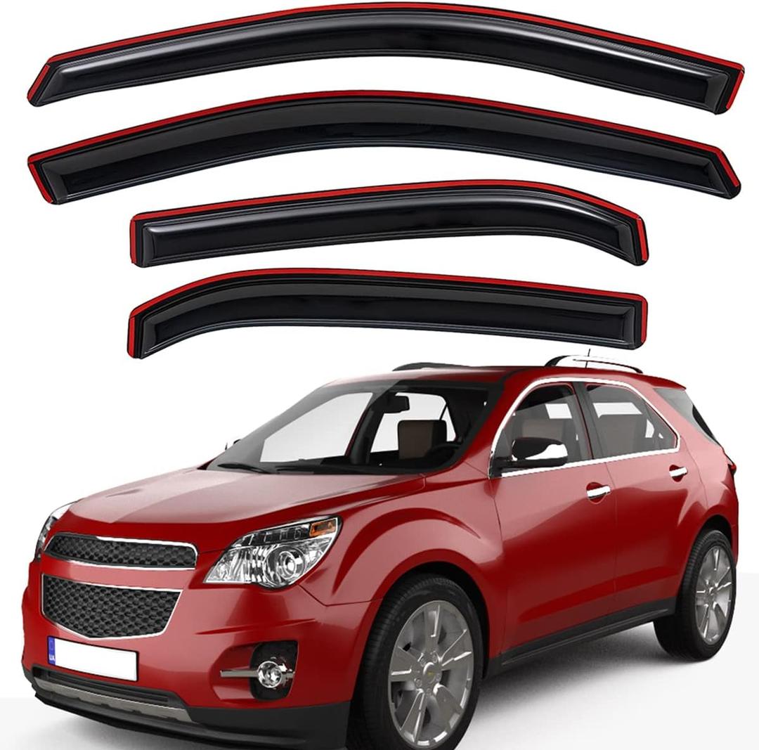 Lightronic Extra Durable Clip-on in-Channel Auto Vent Window Visor, Fits 2010-2017 Chevrolet Equinox, UV Protection Rain Guard, Original Wind Deflector, No-Drill Easy Install, Dark Smoke, 4-Pcs