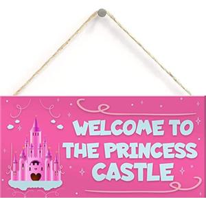 Princess Castle Hanging Plaque Door Playroom Bedroom Sign Gift Baby Girls Fairytale Decor 6 inch by 12 inch Hanging Sign, Decorative Wood Sign Home Decor,Wall Art