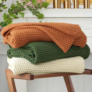 Longhui bedding Chunky Cable Knit Throw Blanket Lightweight Olive Green 100% Organic Cotton Blanket for Sofa Couch Bed Baby Nursery, Rustic Shabby Chic Modern Farmhouse, 51 x 63 Give Laundering Bag
