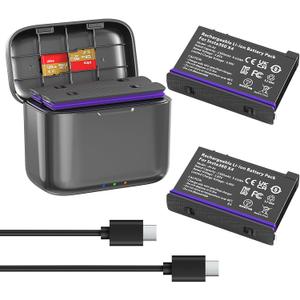 Fast Charge Hub with Batteries(2 Packs) Compatible with Insta360 X4,Quick Portable 2 Channel Battery Charge Storage Station (X4 Charger Hub with 2 Batteries)