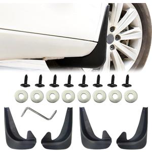 4PCS Car Mud Flaps, Black Mud Flaps Splash Guards, Fender Front & Rear Mud Guards Splash, No Drilling Mudguards Fenders with Hardware Kits, Mud Flaps Splash Guards Accessories Universal for Car