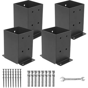 4x4 Post Base 4 Pcs,Inner Size3.6"x3.6" Wood Fence Pergola Post Bracket , Black Powder Coated Post Anchor,Deck Post Base Support Base Plate Pergola Brackets Fence Kit