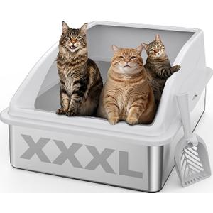 Stainless Steel Litter Box Extra Large for Big Cats and Multi-Cats | Jumbo Extra Large Metal Cat Box with High Sided Lid, Anti-Urine Leakage, Non-Stick,Include Litter Scoop