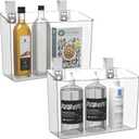 vacane 2 Pack Plastic Over Cabinet Door Organizer with Removable Hooks, Clear Hanging Baskets for Organizing Hanging Holder for Kitchen, Bathroom-Hang Outside or Inside Door-L
